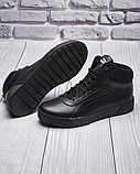Високі шкіряні чорні зимові кросівки на хутрі, Чоловічі кросівки з хутром *Р1-1*, фото 4