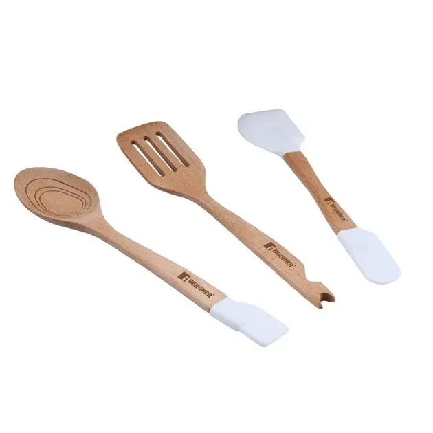 Набір кухонних лопаток Bergner Naturally (BG-43050-WH-6) Brown White 3 предмета