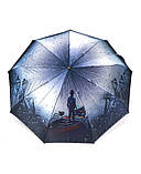 Парасолька автомат Frei Regen №9072 жіноча на 9 спиць сатиновий купол з принтом Дощ з кішкою Сірий, фото 2