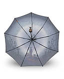 Парасолька автомат Frei Regen №9072 жіноча на 9 спиць сатиновий купол з принтом Дощ з кішкою Сірий, фото 3