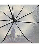 Парасолька автомат Frei Regen №9072 жіноча на 9 спиць сатиновий купол з принтом Дощ з кішкою Сірий, фото 5