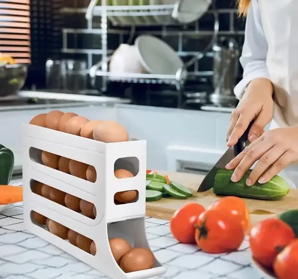 Диспенсер для зберігання яєць вертикальний пластиковий білий, фото 1
