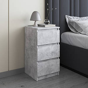 Тумба приліжкова VAYS, в спальню, сучасна, 3 шухляди, без ручок R-30 Бетон