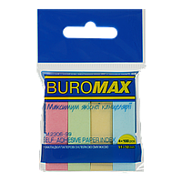 Закладки паперові PASTEL Buromax 2306 з клейким шаром 51x12 мм 4 кол. по 100 арк.