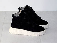 Черевики зимові жіночі замшеві чорні на бежевій підошві 37р