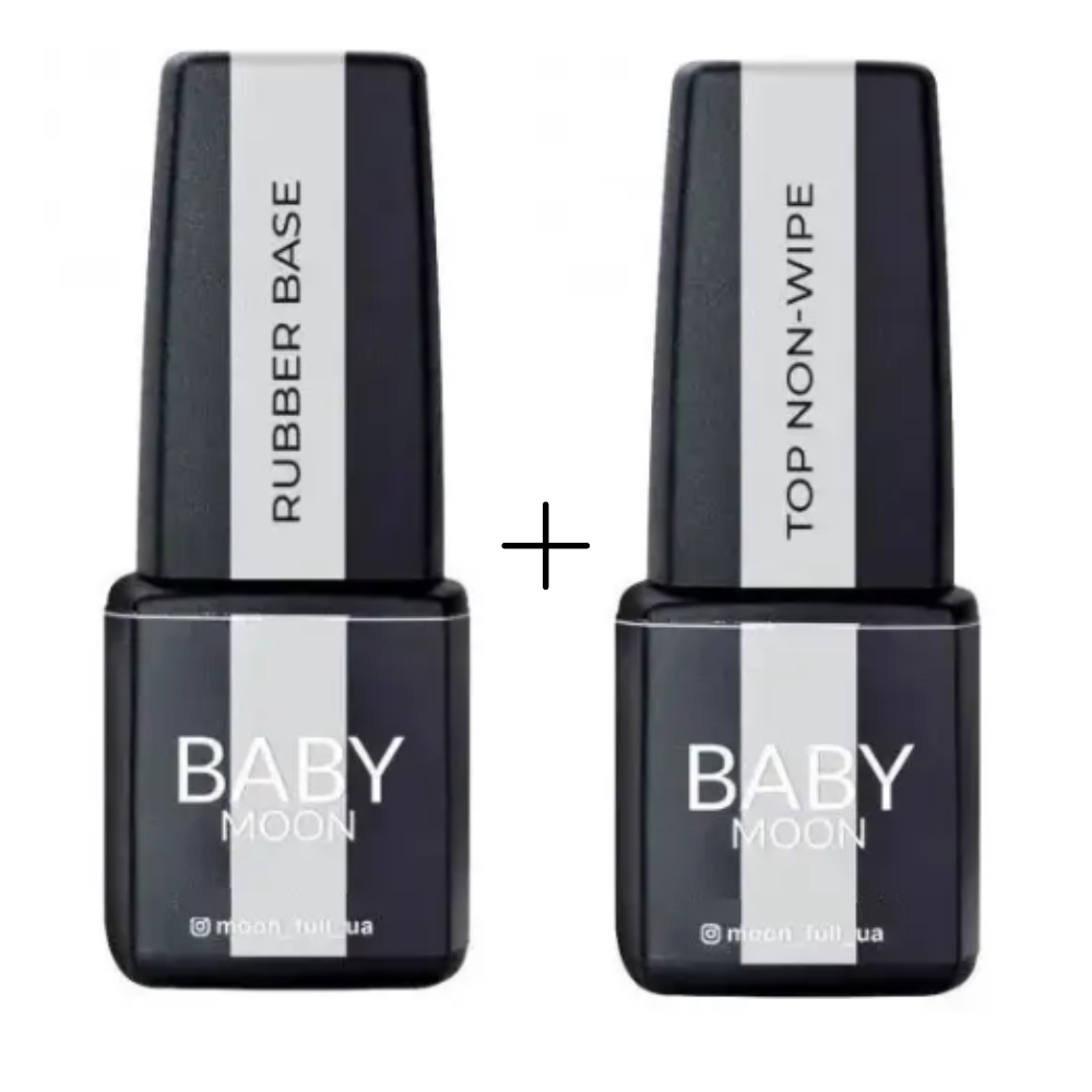 Каучукова база Baby Moon + Топ без липкого шару Non-Wipe Baby Moon, 6 мл, фото 1
