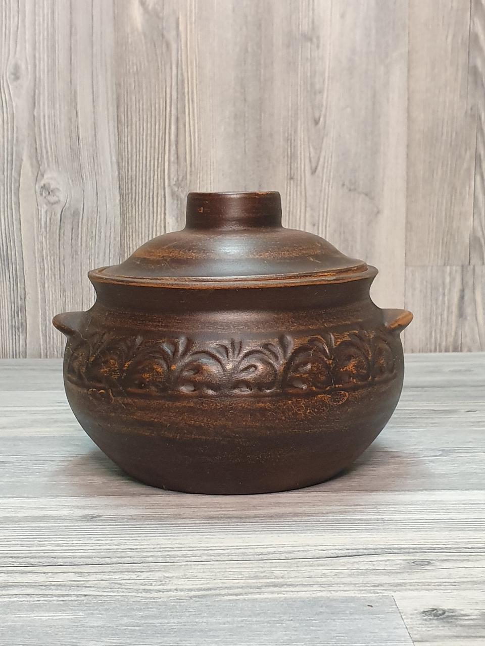 Горщик для запікання глиняний (з червоної глини), з ручками, 0,5 л