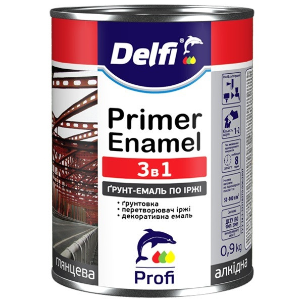 Грунт-емаль по іржі 3 в 1 Delfi хакі 0.9 кг, фото 1