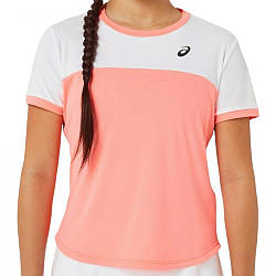 Дитяча Футболка Asics GIRLS TENNIS SS TOP Білий Кораловий 122-128 (2044A039-701 122-128)