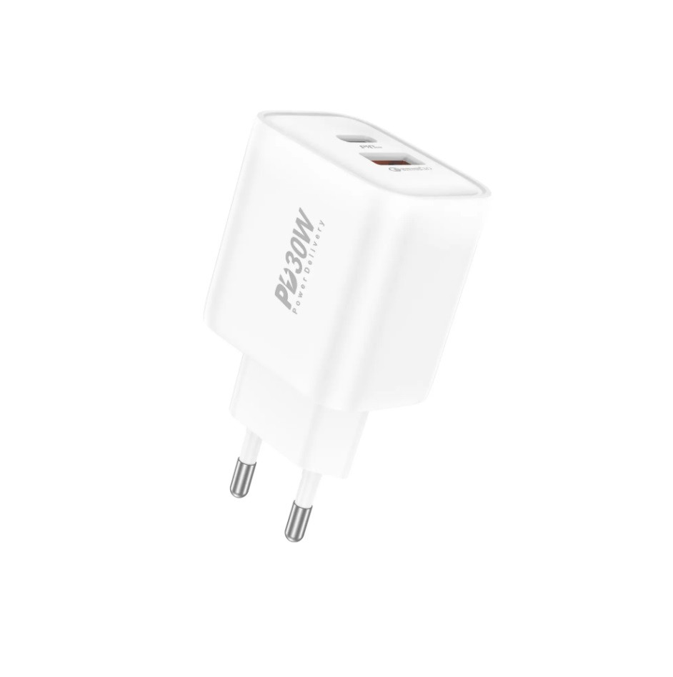Мережевий зарядний пристрій Foneng EU52-CH PD 30W (1xUSB, 1xType-C) White, фото 1