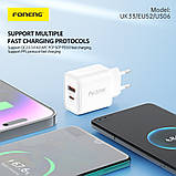 Мережевий зарядний пристрій Foneng EU52-CH PD 30W (1xUSB, 1xType-C) White, фото 3
