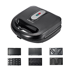 Мультипекар 6 в 1 Sokany з панелями для вафель, горішків, сендвічів, кексів електрична 750 Вт