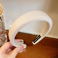 Обруч для волосся об'ємний, тканинний обруч-ободок на голову (бежевий)