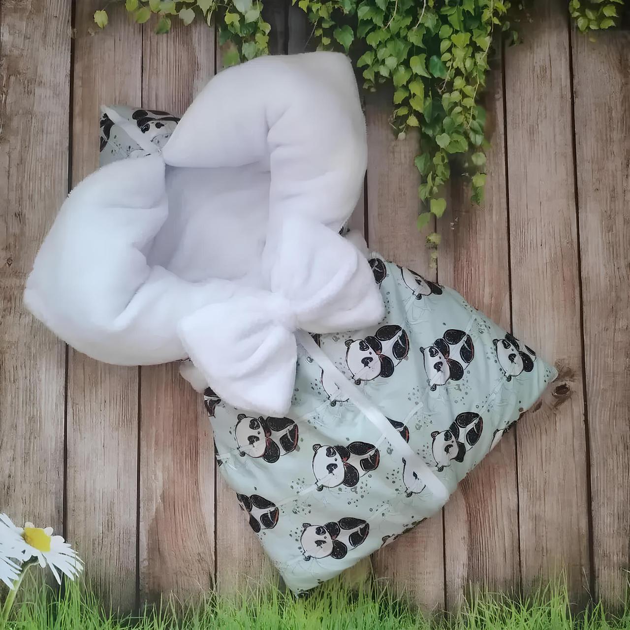 Зимовий конверт - трансформер з бантом у комплекті 76*96 см ШкодаМода Бірюзовий + Чорний, фото 1