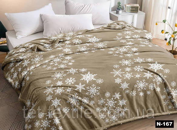 Плед із мікрофібри Велсофт Сніжинки бежевий 160х210 см, фото 1