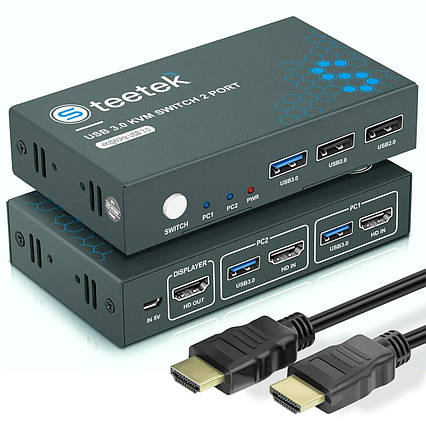 KVM-перемикач Steetek USB 3.0, 2 порти, 4K за 60 Гц, Amazon, Німеччина, фото 1