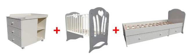 Дитяче ліжечко-трансформер з комодом, ящиками і маятником 3 в 1 Дитяче ліжечко-трансформер з комодом, ящиками і маятником 3 в 1