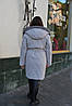 Жіноче сіре зимове тепле стьобане пальто з капюшоном, фото 6