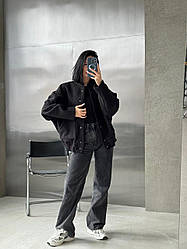 Жіноча модна демісезонна осіння куртка бомбер Zara баранчик стильна тепла кофта на кнопках Чорний, 46/48