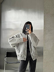 Жіноча модна демісезонна осіння куртка бомбер Zara баранчик стильна тепла кофта на кнопках Сірий, 42/44