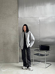 Жіноча модна демісезонна осіння куртка бомбер Zara баранчик стильна тепла кофта на кнопках Сірий, 50/52