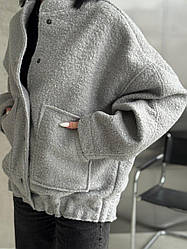 Жіноча модна демісезонна осіння куртка бомбер Zara баранчик стильна тепла кофта на кнопках Сірий, 46/48