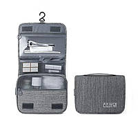 Косметичка органайзер с крючком / дорожная косметичка / органайзер для путешествий (серая)