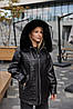 Зимова жіноча чорна штучна штучна дублянка з еко хутром, фото 2