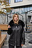Зимова жіноча чорна штучна штучна дублянка з еко хутром, фото 9