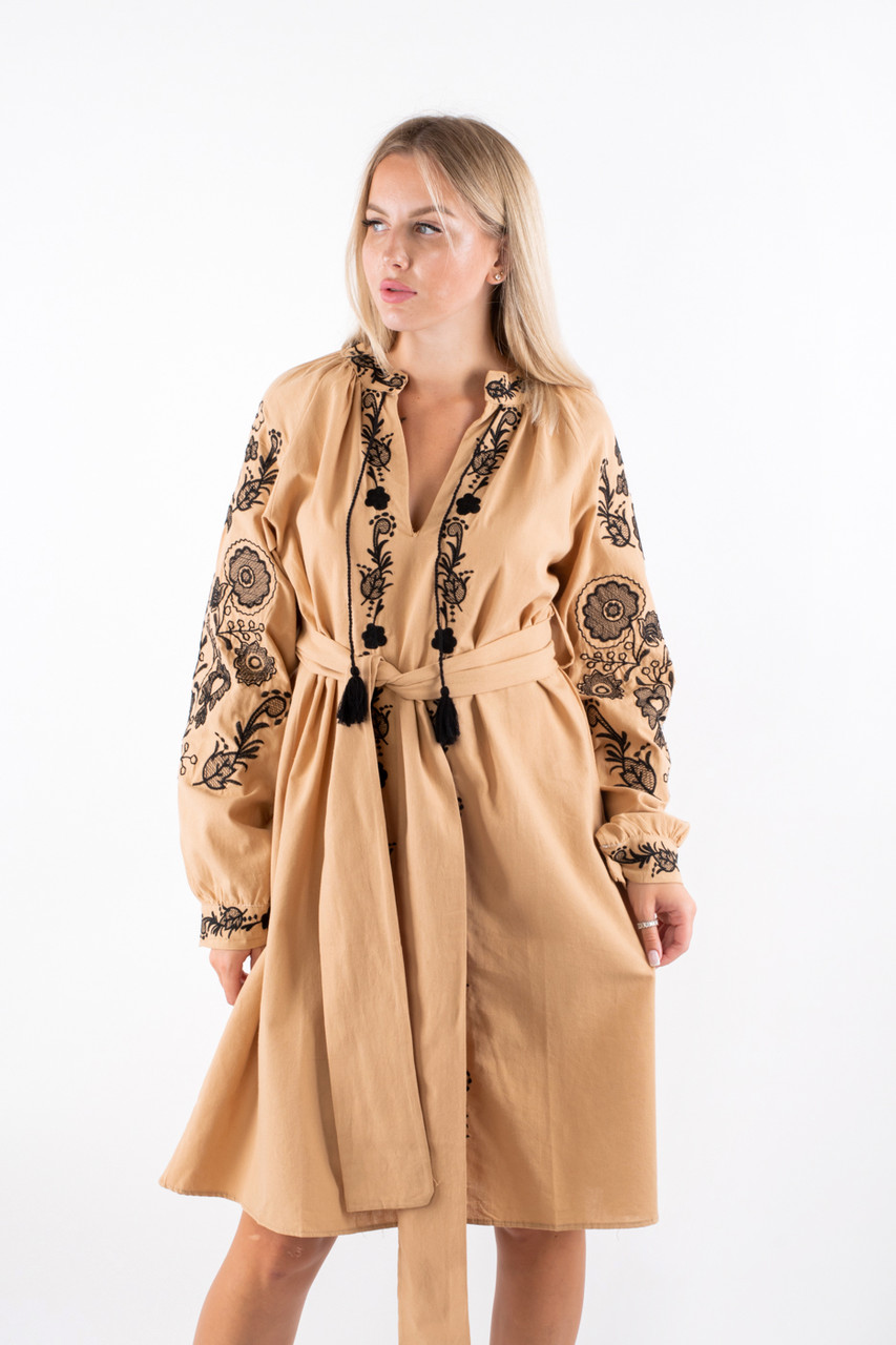 Сукня вишиванка з поясом бежева 5659 (2000000134208), фото 1