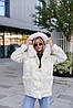 Комбінована молочна світла зимова брендова брендова коротка куртка жіноча з капюшоном, фото 8