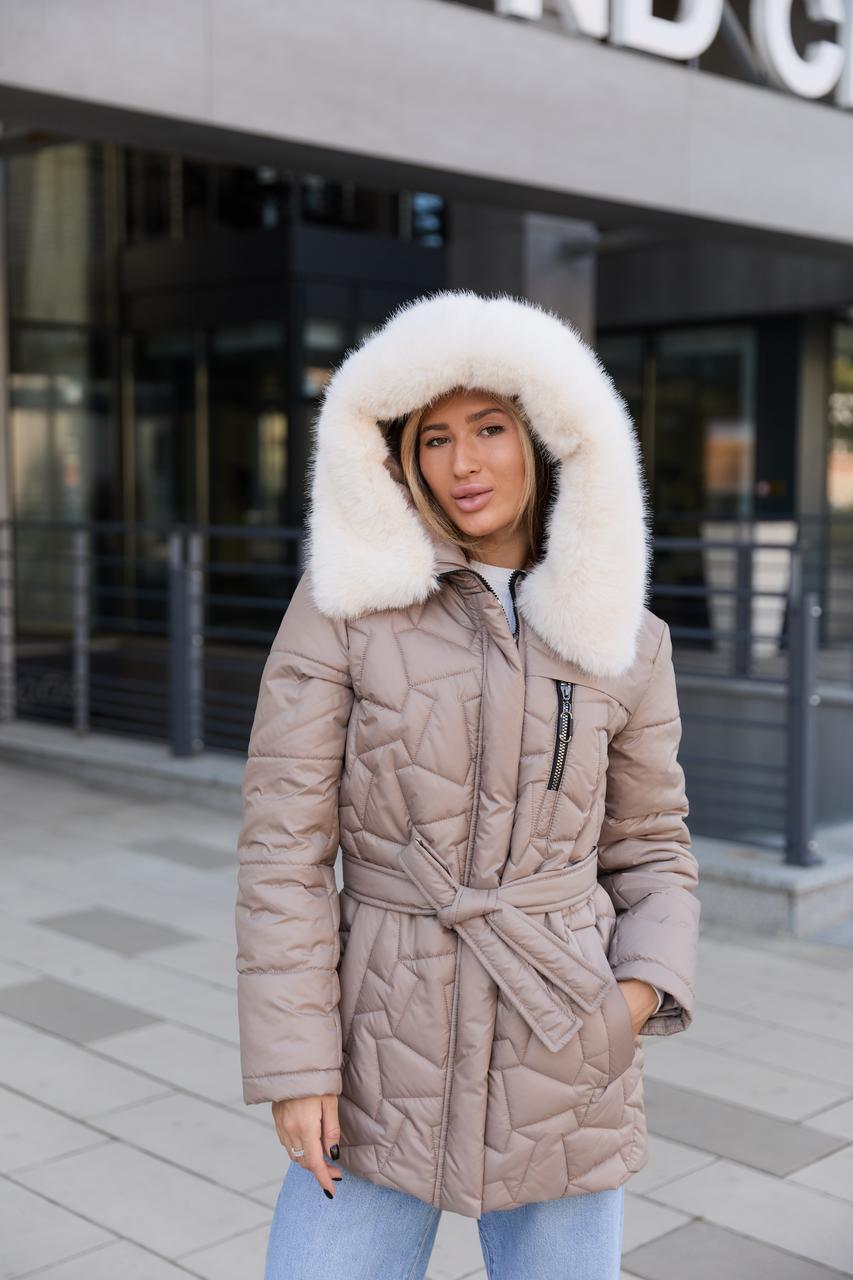 Подовжена трендова зимова куртка жіноча з капюшоном, фото 1
