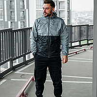 Чоловіча вітровка Меморі легка куртка спортивна з капюшоном весна-осінь сіро-чорна