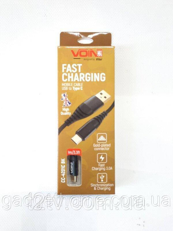 ТОП! Кабель для заряджання телефону CC-4201C BK USB-TypeC 3А, 1м (швидка зарядка/передача даних) - (gHome), фото 1