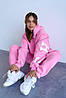 Рожевий жіночий крутий спортивний костюм-двійка з тринитки пеньє: Штани та Худі оверсайз з накатом Chicago, фото 10