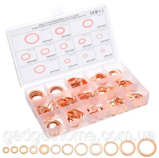 ТОП! Набір з 280 щільних мідних кілець шайб, 12 видів - (gHome), фото 1