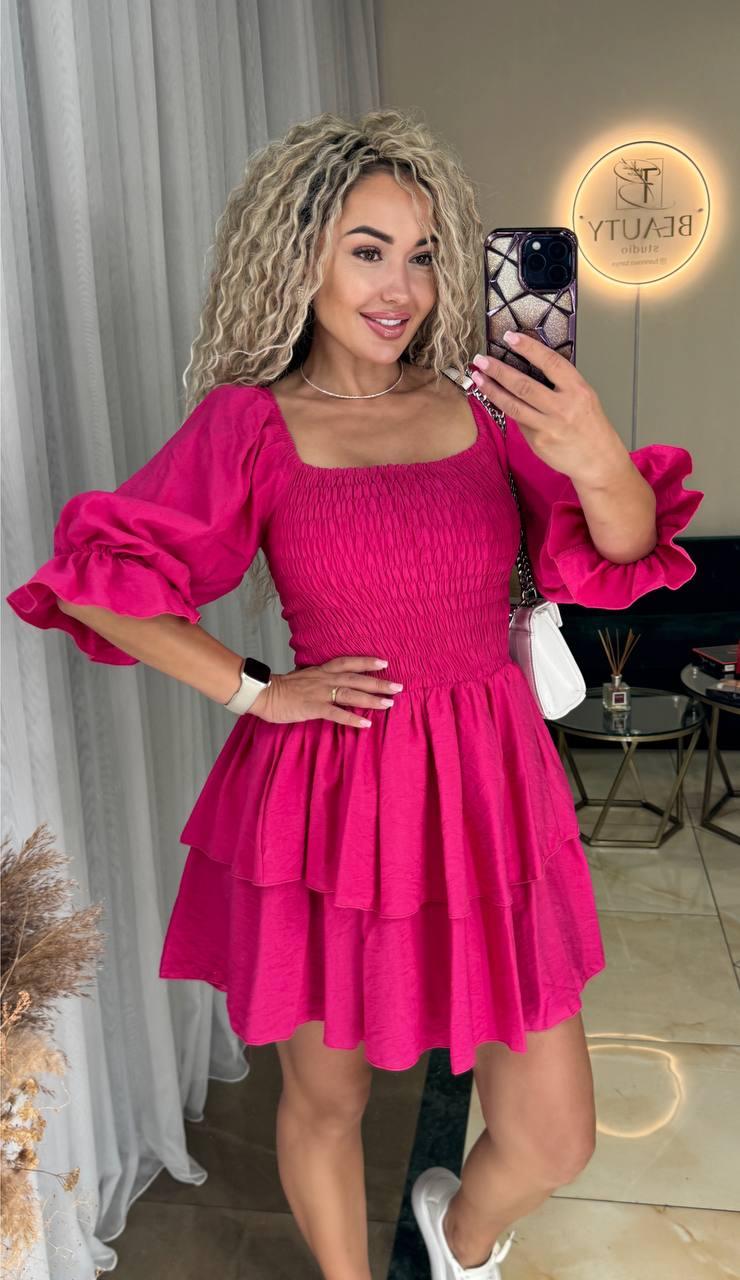 Сукня міні жіноча ніжна з льону з пишною подвійною спідницею Smv9198