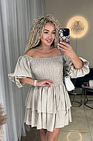 Сукня міні жіноча ніжна з льону з пишною подвійною спідницею Smv9198, фото 2