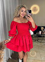 Сукня міні жіноча ніжна з льону з пишною подвійною спідницею Smv9198, фото 4