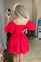 Сукня міні жіноча ніжна з льону з пишною подвійною спідницею Smv9198, фото 5