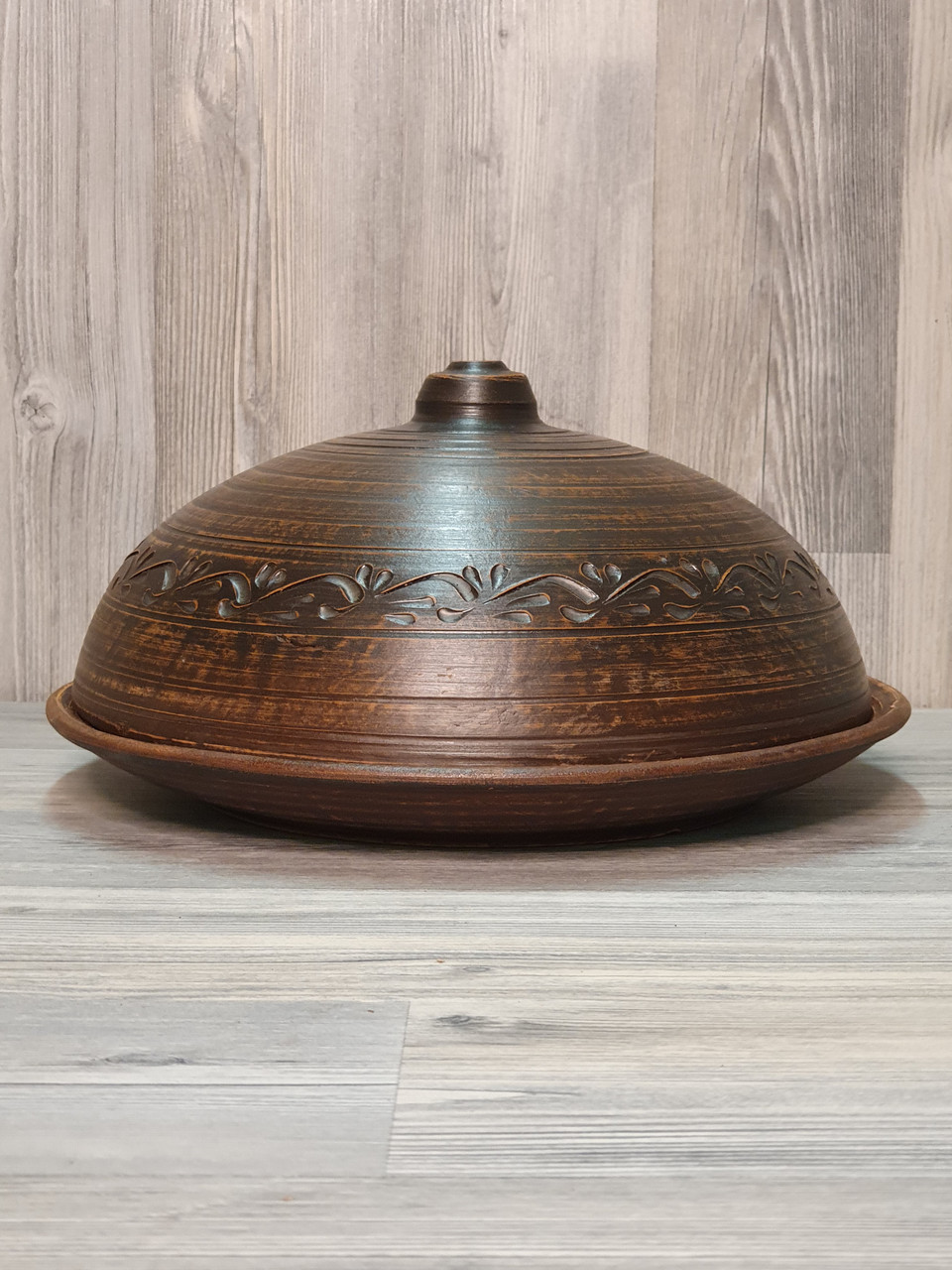 Блюдо з кришкою глиняне (з червоної глини), для млинців, млинниця, фото 1