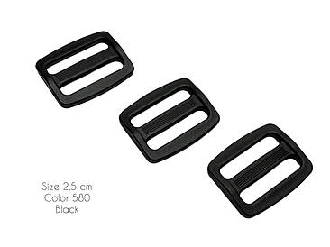 Пряжка "Перетяжка" для ремінної стрічки двощілинна 25мм Чорна пластикова