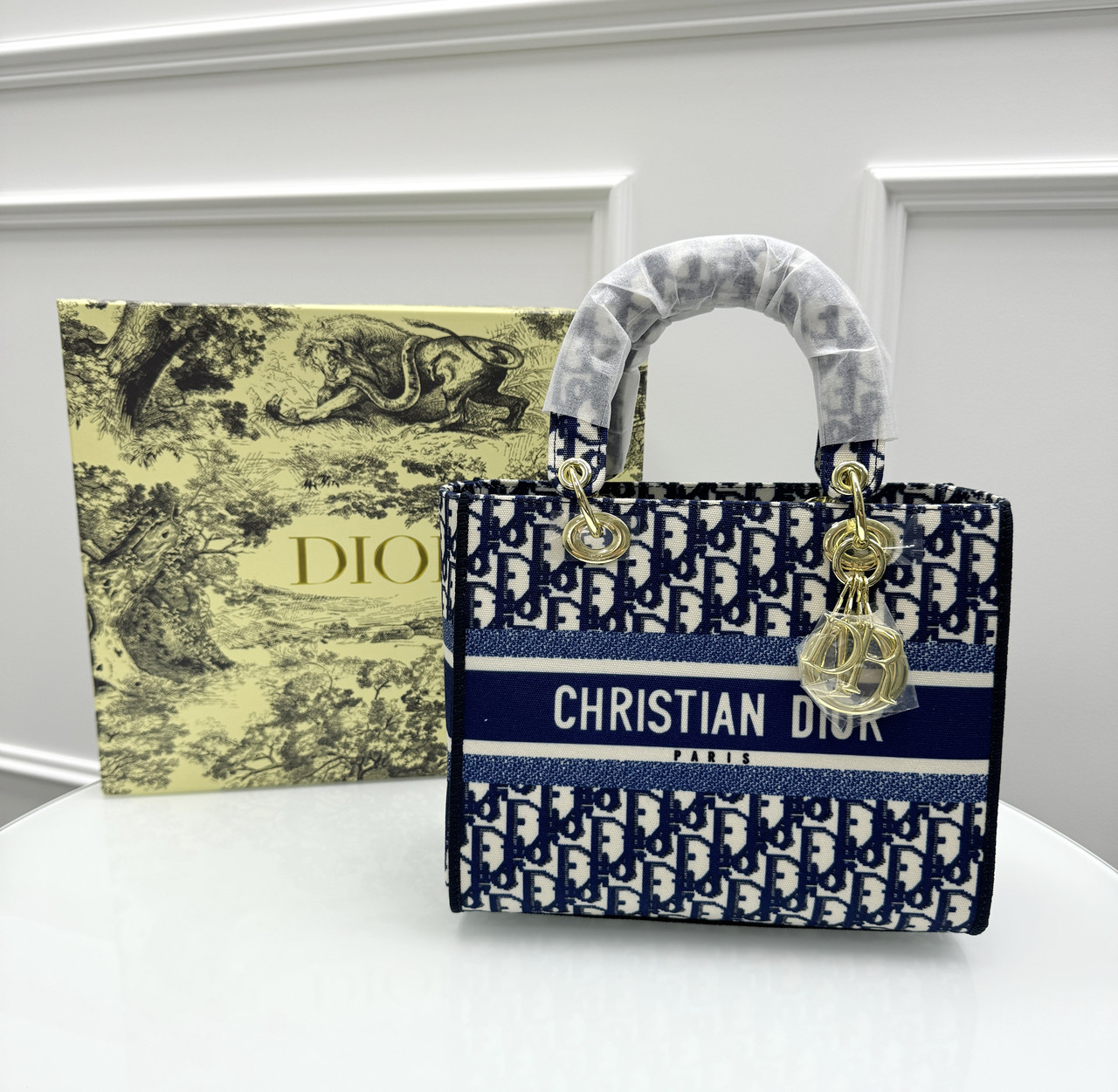 Сумка жіночка Christian Dior Lady D-Lite Premium біло-синій