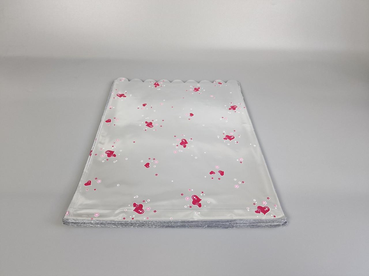 Пакет із малюнком для пакування подарунків (30*40) No431 (1) фольгований (ажурний) "Червоне серце" (100 шт), фото 1