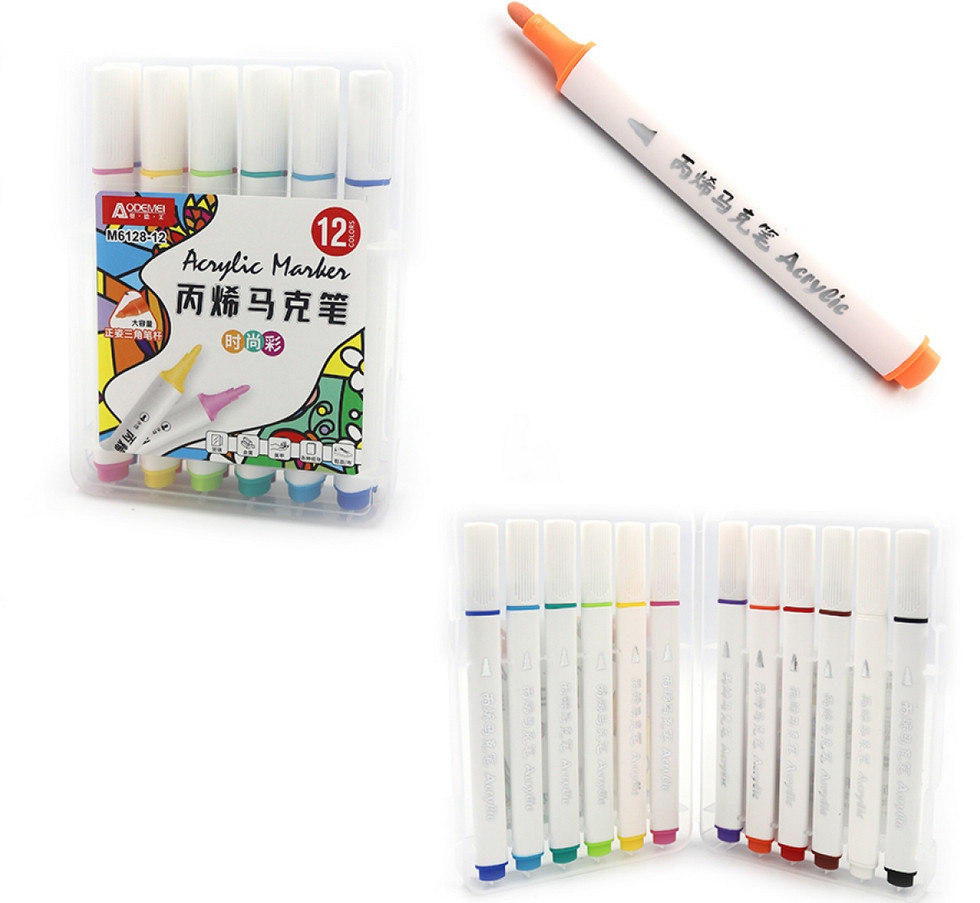Набір акрилових скетчмаркерів 12 кольорів трикутний корпус Aodemei