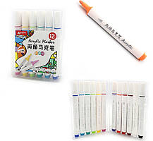 Набір акрилових скетчмаркерів 12 кольорів трикутний корпус Aodemei