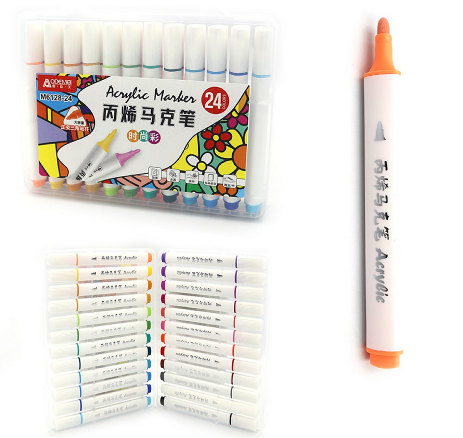 Набір акрилових скетчмаркерів 24 кольори трикутний корпус Aodemei