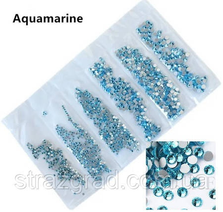 Набір страз клеєвих Premium Aquamarine SS3-SS10 Non-hot Fix 1700шт