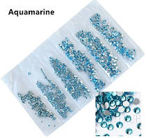 Набір страз холодної фіксації Premium Aquamarine SS3-SS10 Non-hot Fix 1700шт
