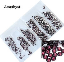 Набір страз холодної фіксації. Premium AMETHYST SS3-SS10 Non-hot Fix 1700шт.